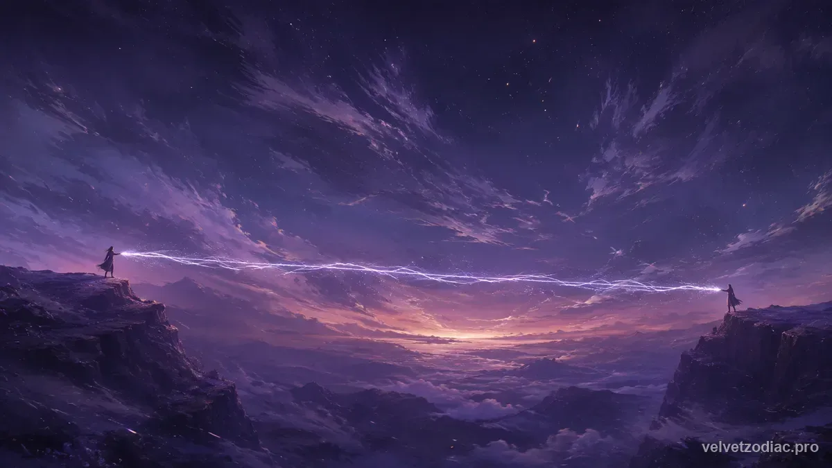 Mars in Libra drive, assertion, and conflict illustration in Velvet Zodiac's violet celestial style
