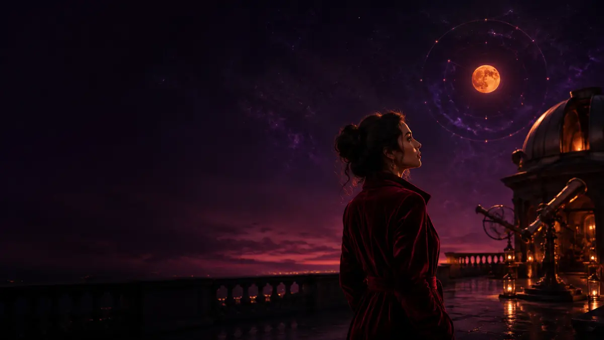 Moon in Leo emotional needs illustration in Velvet Zodiac's violet celestial style
