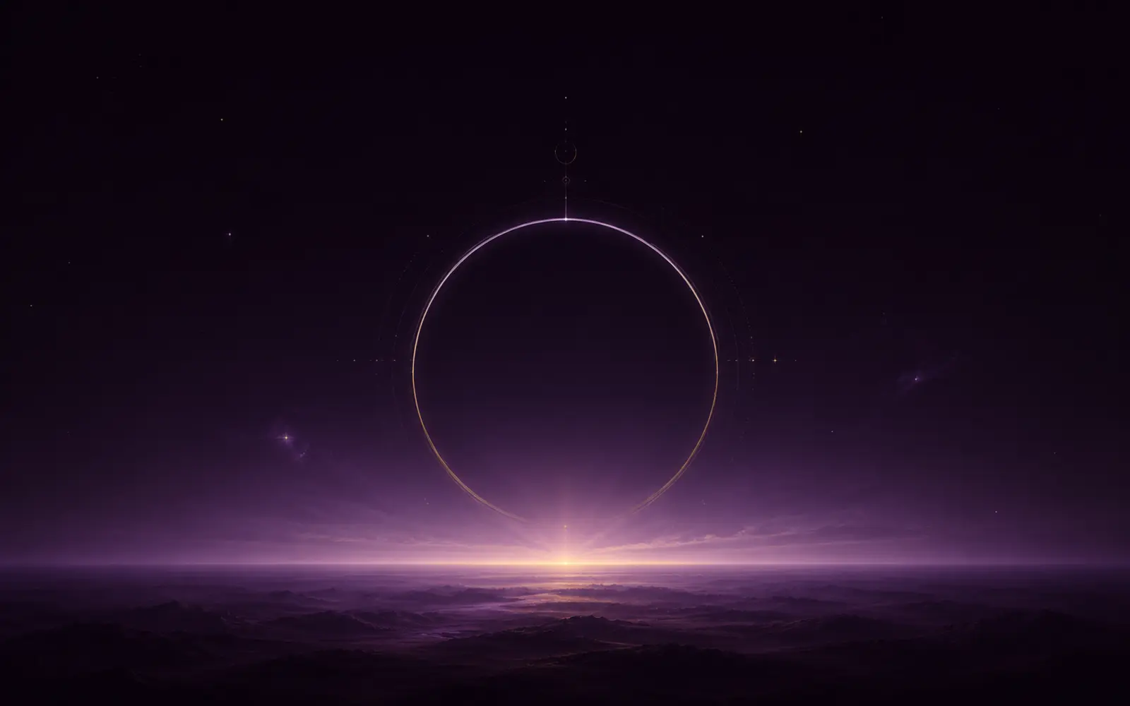 A violet dawn rising above a curved celestial horizon