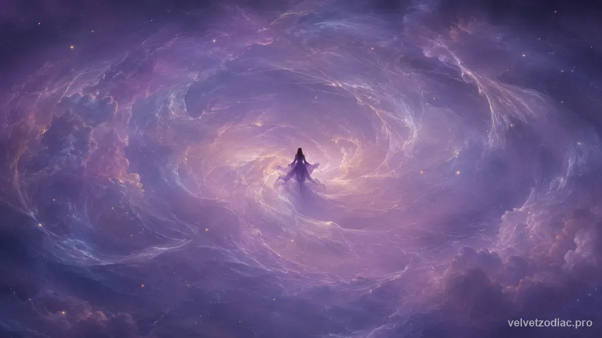 Rising in Libra first impressions and approach illustration in Velvet Zodiac's violet celestial style