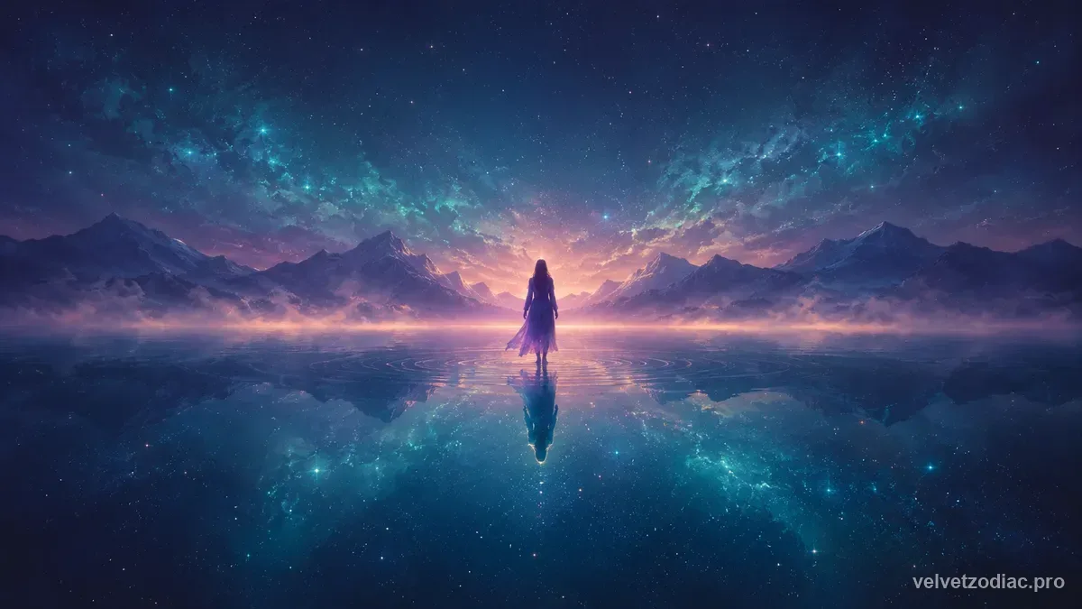 Rising in Pisces first impressions and approach illustration in Velvet Zodiac's violet celestial style